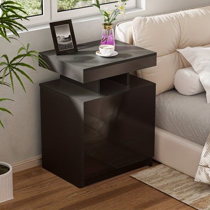 Nachtkastje – Bijzettafel – Wandkastje – Ladekastje – Opbergkast – Massief Hout – 3 Lades – Zwart – Compact – Duurzaam