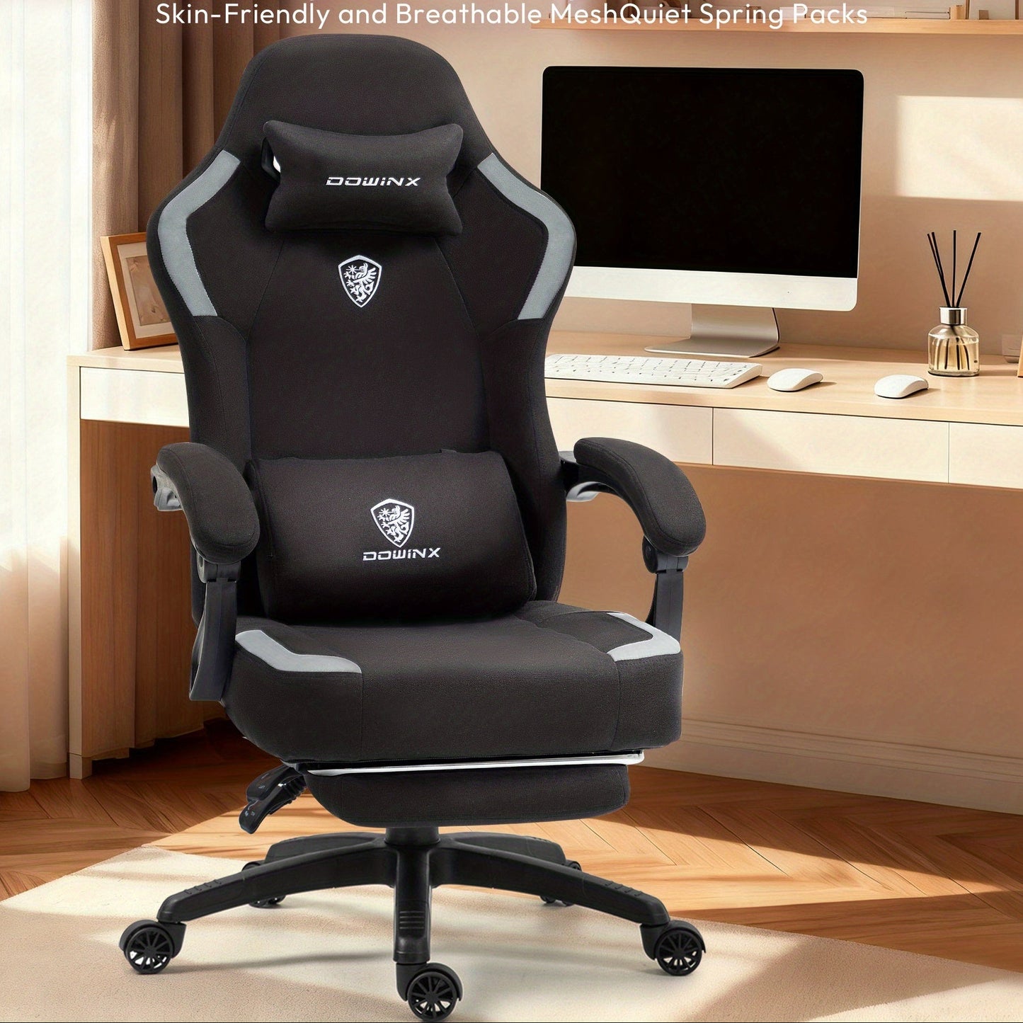 Ergonomische Gaming Stoel – Bureaustoel – Racestoel – Computerstoel – Zwarte Stoel – Verstelbare Voetensteun – Ademend Mesh Rugleuning