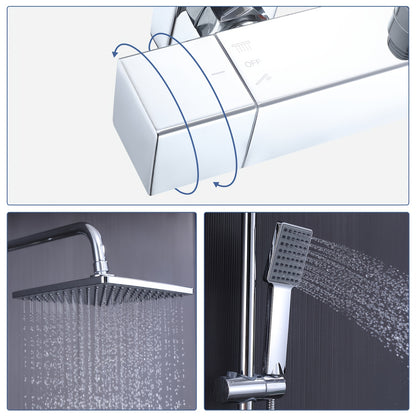 1 Set Modern Thermostatic Shower System with Rain Shower Head & Handheld Attachment - Stainless Steel & Chrome Plated, Wall-Mounted Outdoor/ Shower Set, 2-in-1 Water Modes (Rainfall & Spray), Temperature Control for Bathroom/