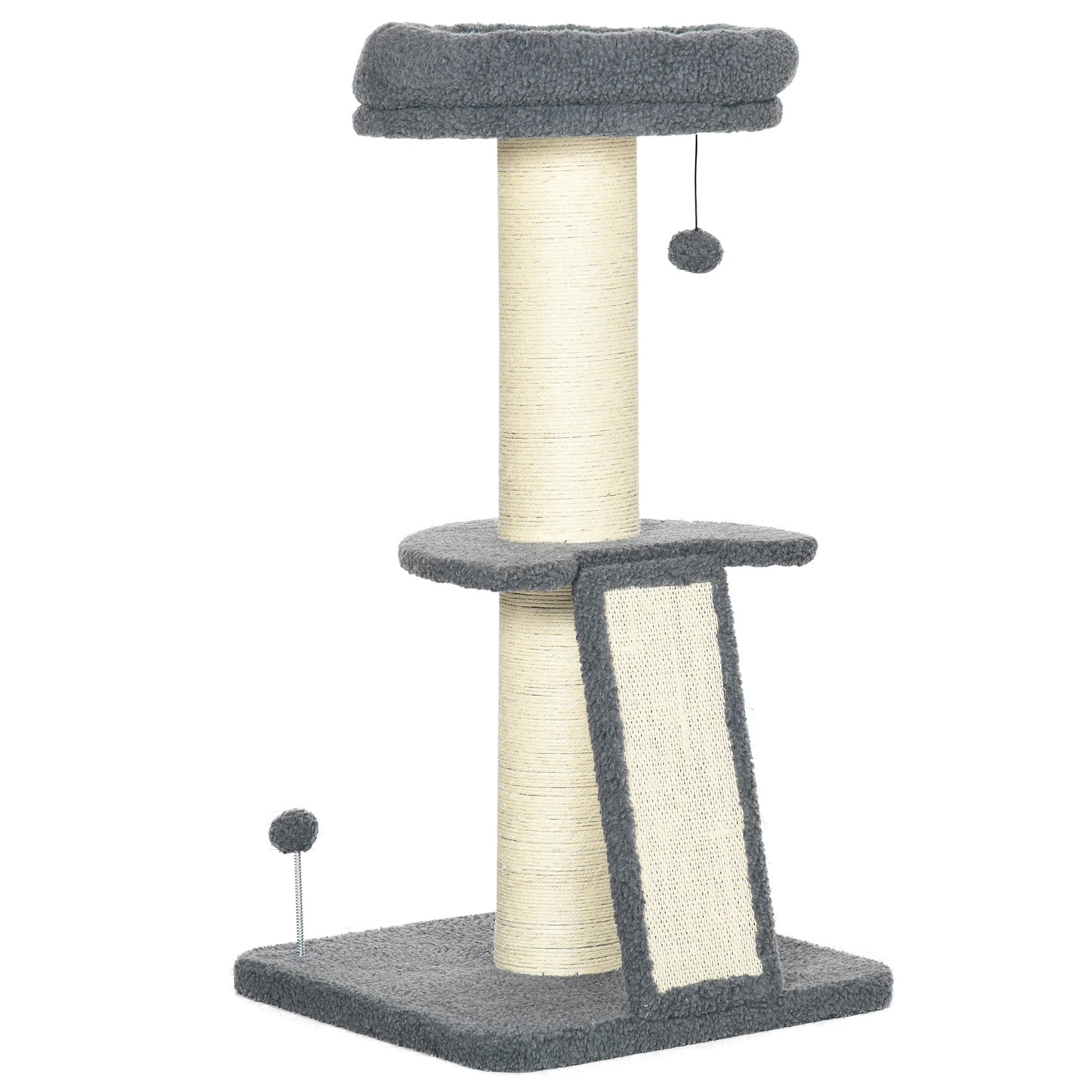 Krabpaal – Krabmeubel – Kattenpaal – Klimpaal – Krabton – Donkergrijs & Crèmewit – Duurzaam Sisal – Compact Formaat 48x48x92 cm