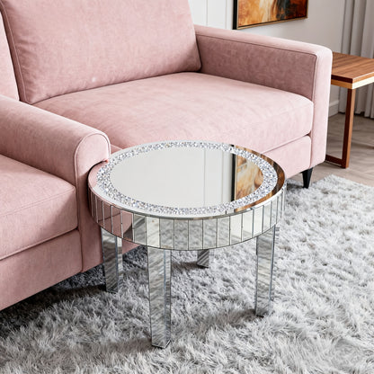 Bijzettafel – Salontafel – Nachtkastje – Tafeltje – Bijzettafeltje – 60x60x50 cm – Spiegelend Glas – Hardhouten Onderstel