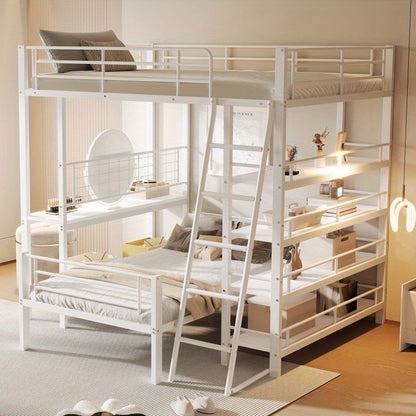 Hoogslaper – Stellingbed – Stapelbed – Mezzaninebed – Multibed – Metalen Frame – Ruimtebesparend Ontwerp – Uitvoerbaar tot Twee Losse Bedden – Stevige Draagkracht 120 kg – Wit 140x200 cm