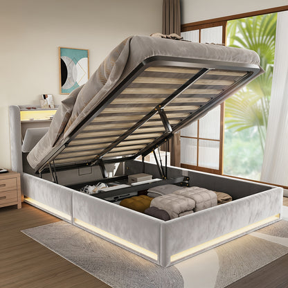 Liftbed – Opbergbed – Hydraulisch Bed – Bedframe Met Opbergruimte – Slaapbed 140x200 cm – Hydraulische Lift – RGB LED Hoofdbord
