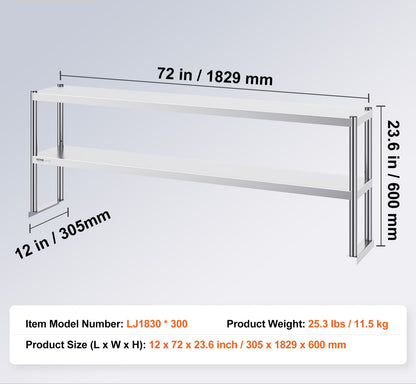 Keukenkastrek – Keukenkast Organizer – Werktafel Opzetrek – RVS Opbergrek – Dubbele Verstelbare Planken – 183x61 cm Hoogwaardige Roestvrijstalen Constructie