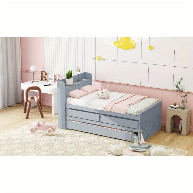 Bedframe – Eenpersoonsbed – Slaapbank – Opbergbed – Studentenbed – Compact Formaat 90x190 cm – Uittrekbare Lade & Ingebouwd Nachtkastje – Modern Kunststof Zonder Hout