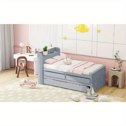 Bedframe – Eenpersoonsbed – Slaapbank – Opbergbed – Studentenbed – Compact Formaat 90x190 cm – Uittrekbare Lade & Ingebouwd Nachtkastje – Modern Kunststof Zonder Hout
