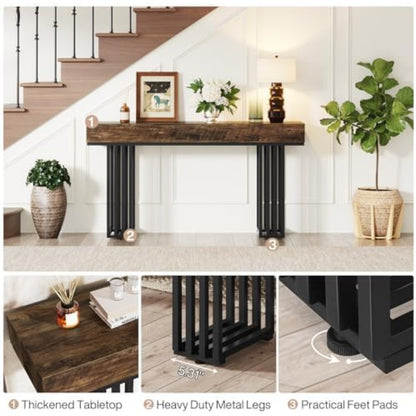 Narrow Console Table – Smalle Sidetable – Haltafel – Wandtafel – Entreetafel – Industrieel Metaal Frame – Houten Vintage Blad 140 cm Bruin