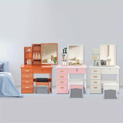 kaptafel – make-up tafel – cosmetische tafel – dressing table – toilettafel – modern roze-witte kaptafel – 5 lades & opbergruimte – stevig MDF fiberboard design
