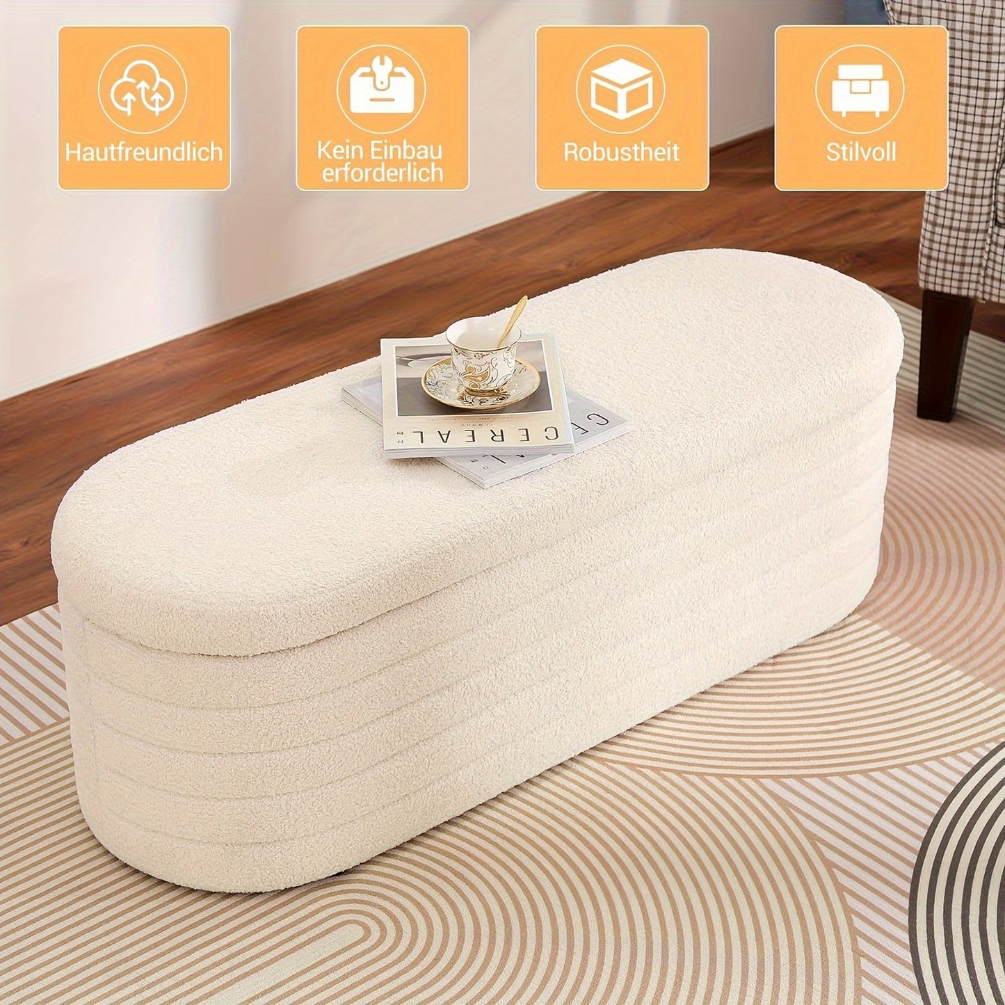 Sitzbank Mit Stauraum, Schuhbank Mit Sitzfläche, Teddystoff Sitzhocker, Moderner Sitztruhe Mit Großem Stauraum Aufbewahrungsbox, Sitzbox Für Schlafzimmer Wohnzimmer Weiß