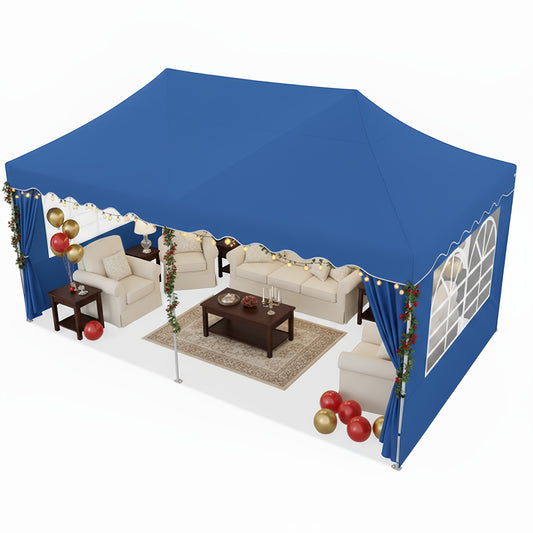 3x6m Pop-Up Canopy Tent, with 6 Removable Side Walls, 3 Height Adjustments, Sandbags & Wheeled Bag Included UV-Resistant Portable Outdoor Canopy, Commercial Party Tent Ideal for Backyards, Lawns, Markets, Camping, Parties & O
