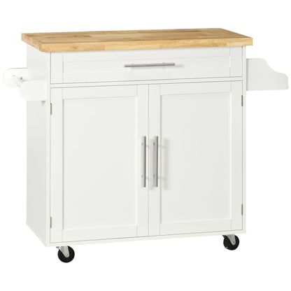 Keukentrolley – Keukenkar – Serveerwagen – Opbergwagen – Keukenrek – Verstelbare Plank – Waterafstotend Rubber Werkblad – Mobiel Met Wieltjes – Wit – 109x40x89 cm