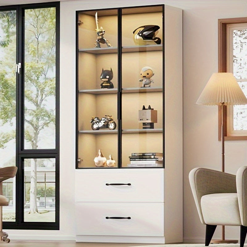 Vitrinekast – Vitrinekast Modern – Bergkast – Displaykast – Opbergkast – 160x80x40 cm – Wit Glas en Metaal – Zacht Sluitende Deuren en Lades