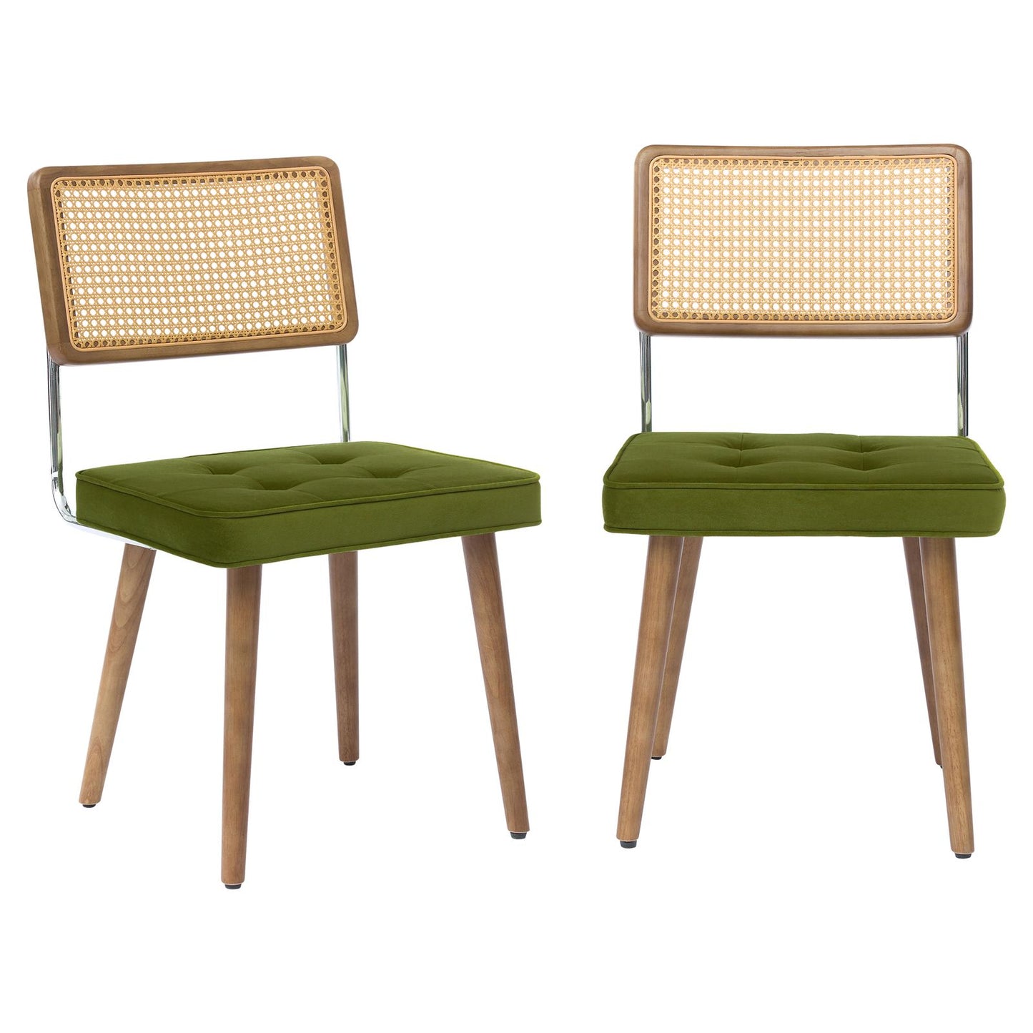 Eetkamerstoelen – Stoelen – Dining Chairs – Zetels – Zitmeubels – Set van 2 Zwarte Mid-Century Modern Boho Stoelen – Houten Frame Met Natuurlijke Rattan Rugleuning – Comfortabele Gestoffeerde Katoenzitting