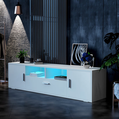 63-Inch TV Cabinet with Tempered Glass Shelf And Multi-Color Lighting, Fits Up to 70-Inch TVs