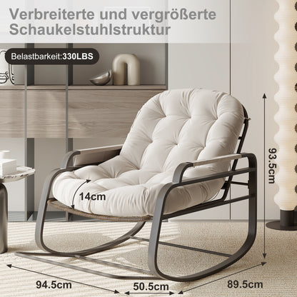 Schommelstoel – Relaxstoel – Verzorgingsstoel – Rieten Schommelstoel – Loungestoel – Beige Kleur – Ergonomisch Ontwerp – 89,5 x 94,5 x 93,5 cm
