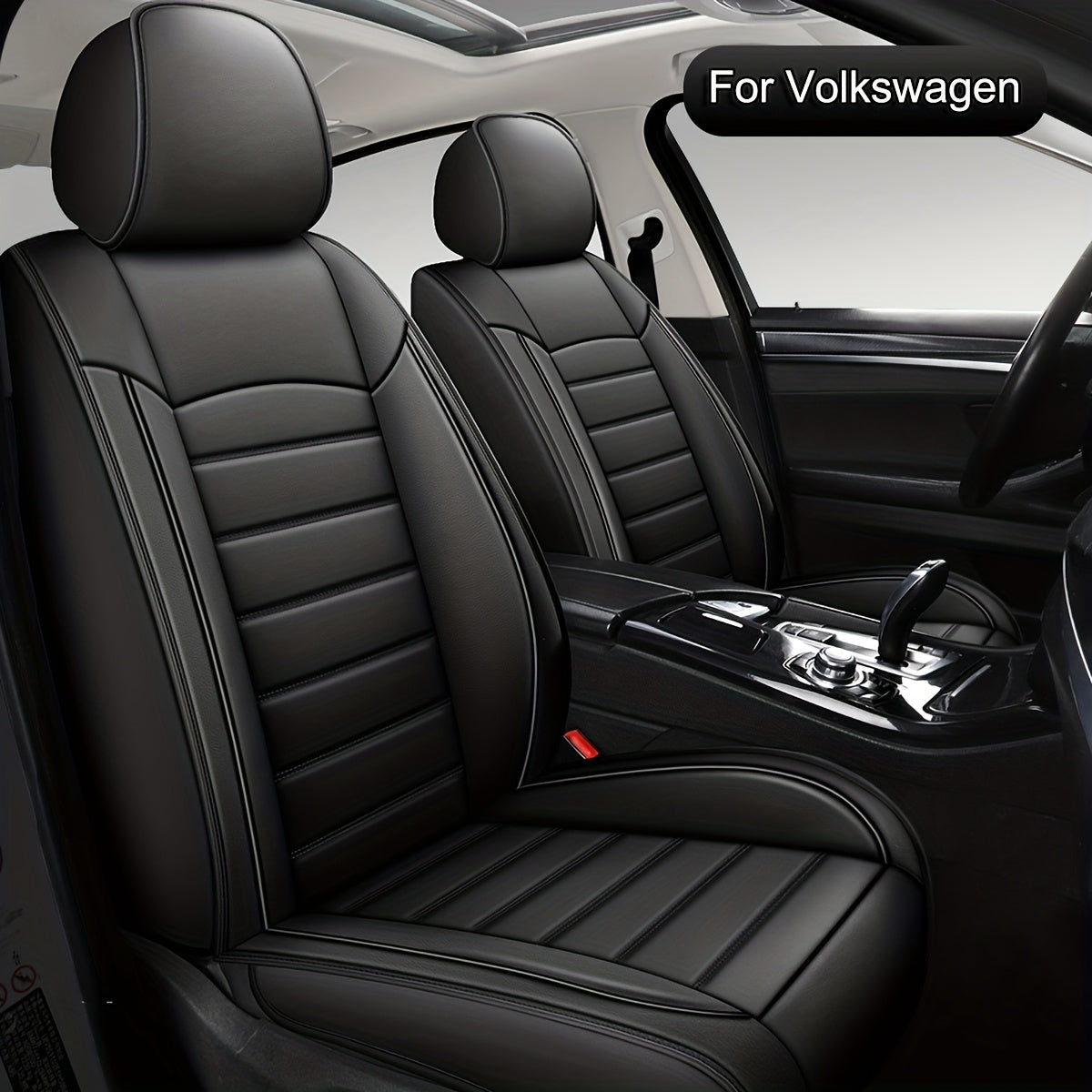 Universal PU Leather Car Seat Covers Full Set, for Vw Golf, Tiguan, Passat, T-Roc,, Touran, Arteon, ID.4, Adjustable for Front and Rear Seats, Five-Seat All-Season Car Seat Protectors, Non-Slip with Airbag Compatibility