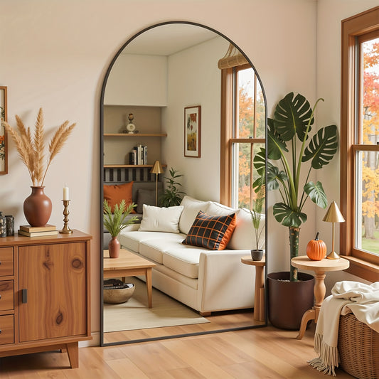 Vloerspiegel – Staande Spiegel – Grote Spiegel – Volledige Lengte Spiegel – Sierlijke Spiegel – Zwart Metalen Frame Met Gouden Accent – 208x110 cm – Shatterproof Veilig Spiegelglas
