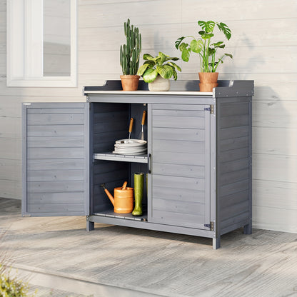 Tuinwerkbank – Oppottafel – Tuinwerktafel – Plantentafel – Werkbank – Met Metalen Werkblad – Houten Opbergruimte Met Verstelbare Plank – Duurzaam En Weerbestendig