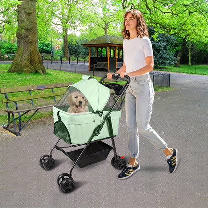 Dierenwagen – Hondenbuggy – Huisdierenwagen – Kattenwagen – Wandelwagen – Opvouwbaar – Afneembare Mand – Lichtgewicht 50x65x99 cm – Geschikt Tot 15 kg – Ademend Gaas
