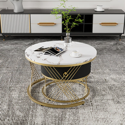 Salontafel – Koffietafel – Bijzettafel – Woonkamertafel – Tafelset – Marmerlook – Gouden Accenten – Modulaire Set Met Laden – Modern Design