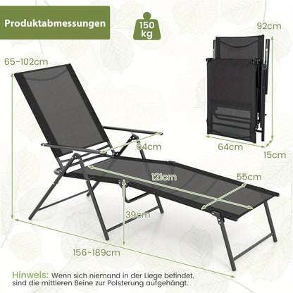 Ligstoel – Ligbed – Tuinstoel – Relaxstoel – Outdoor Stoel – Verstelbare Rugleuning – Inklapbaar – Metaal – Sneldrogend – Set van 2 – Zwart