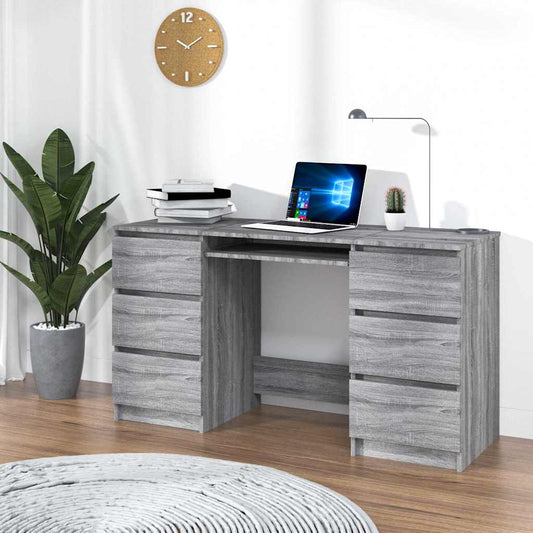 Bureau – Schrijftafel – Werktafel – Computerbureau – Studiebureau – Sonoma Grijs – 6 Lades – Vochtbestendig Hout