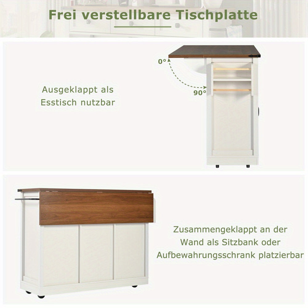 Keukeneiland – Keukentrolley – Keukenkast – Serveerwagen – Keukenwagen – Retro Design – Uittrekbaar Werkblad – Metalen Frame & Wieltjes Met Rem