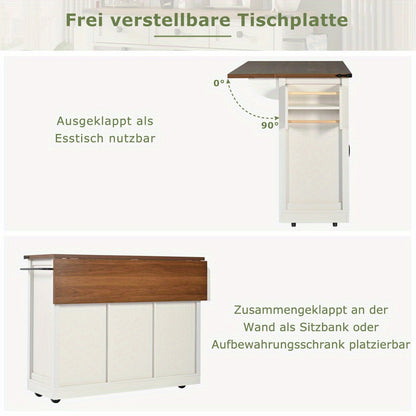 Keukeneiland – Keukentrolley – Keukenkast – Serveerwagen – Keukenwagen – Retro Design – Uittrekbaar Werkblad – Metalen Frame & Wieltjes Met Rem