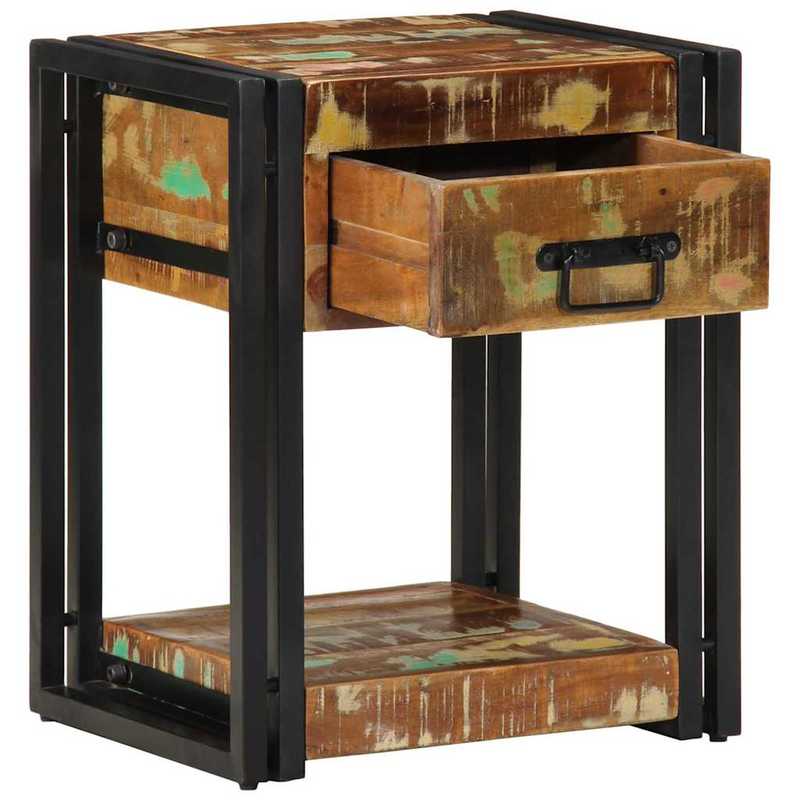 2pcs Modern Farmhouse Bedside Table with Storage - Sturdy Recycled Solid Wood Nightstand, 40x35x50cm, & Brown Distressed Finish, Space-Saving Design for Bedroom