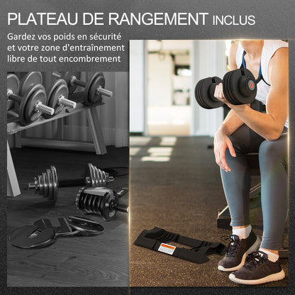 Verstelbare Dumbbells – Halters – Gewichtset – Fitness Gewichten – Krachttraining – Anti-Slip Handvat – Inclusief Opbergbakje – 3,5 tot 10 kg – Zwart