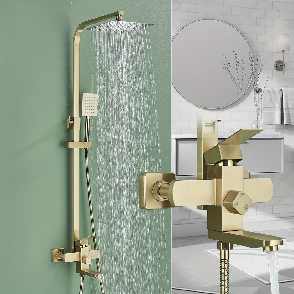 Douche Systeem – Douchekolom – Douchepaneel – Doucheplank – Wanddouche – Geborsteld Goud – Stevig Metaal – Ingebouwde Kraan