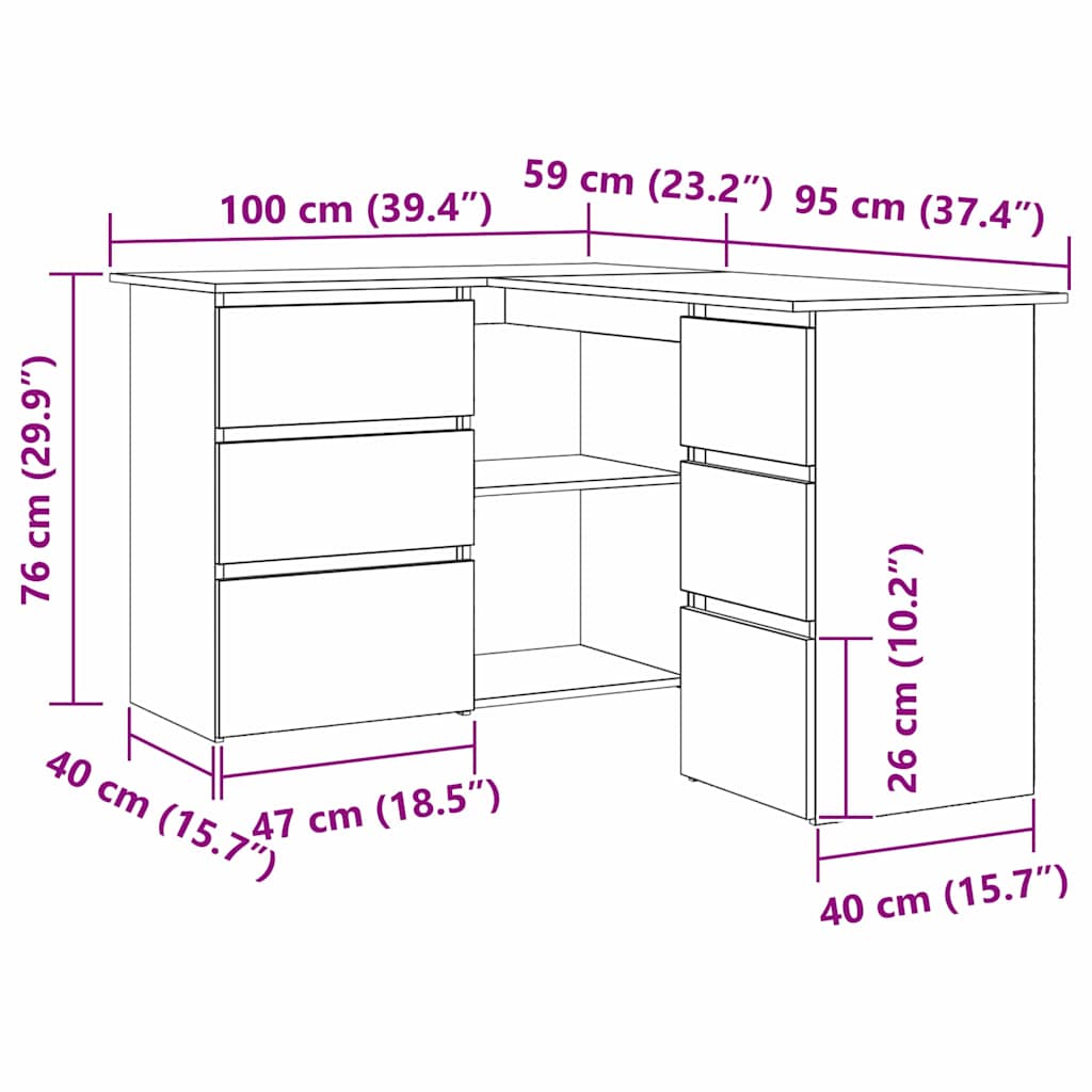 Hoekbureau – Hoekbureau Gaming – Bureautafel – Computertafel – L-vormig – Hout – Stevig en Vochtbestendig – Met 2 Deuren en 4 Lades – Artisan Oak