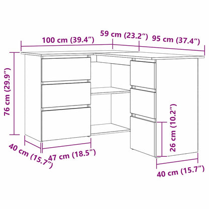 Hoekbureau – Hoekbureau Gaming – Bureautafel – Computertafel – L-vormig – Hout – Stevig en Vochtbestendig – Met 2 Deuren en 4 Lades – Artisan Oak