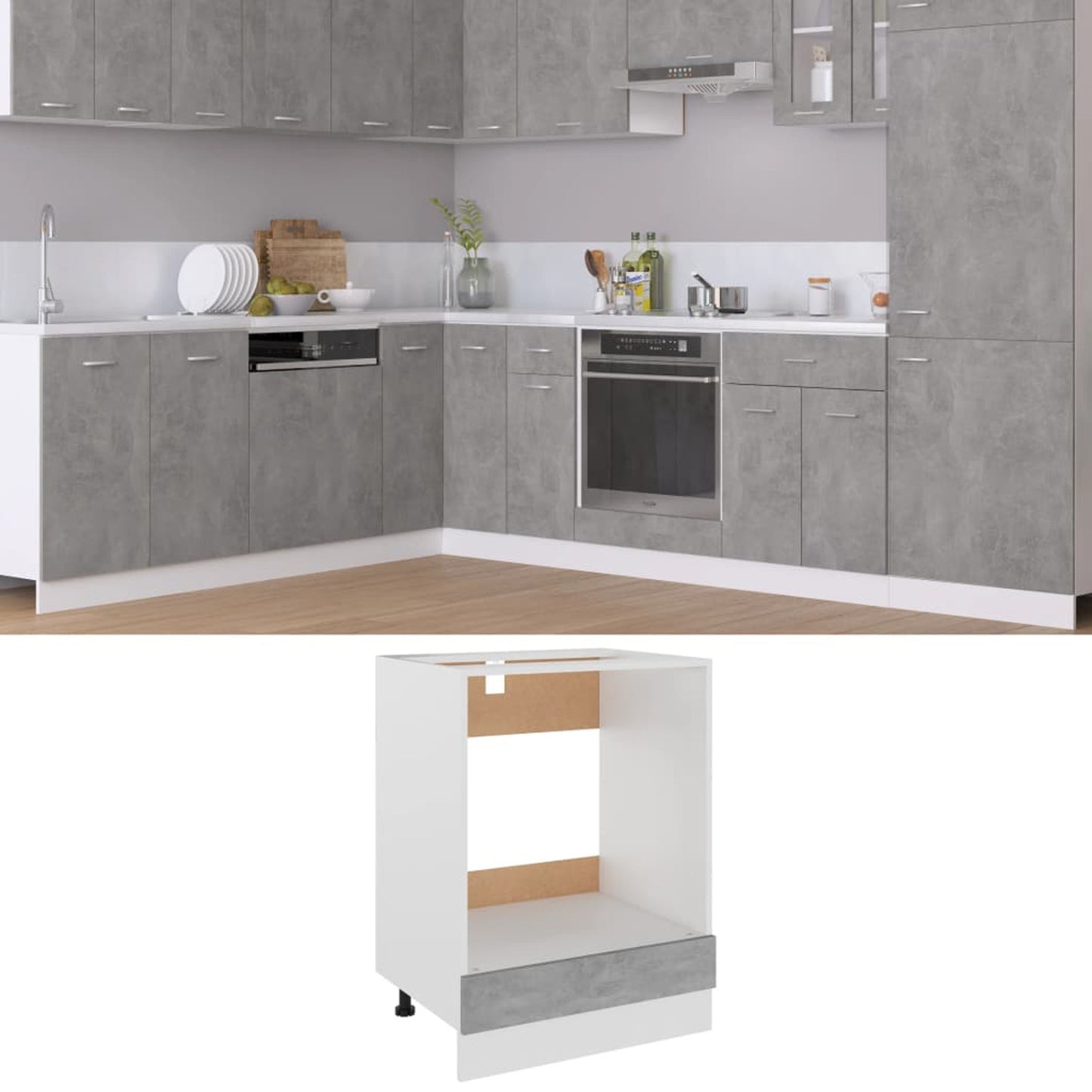 Ovenkast – Keukenkast – Opbergkast – Kastje – Meubel – Beton Grijs – 60x46x81,5 cm – Gemaakt Van Engineered Wood