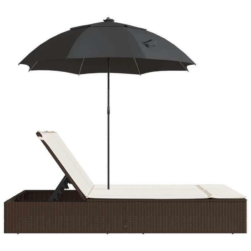 Tweepersoons Ligstoel – Loungestoel – Zonnebed – Relaxstoel – Buitenstoel – Polyrattan Marron – Verstelbaar – Afneembaar Zonnescherm