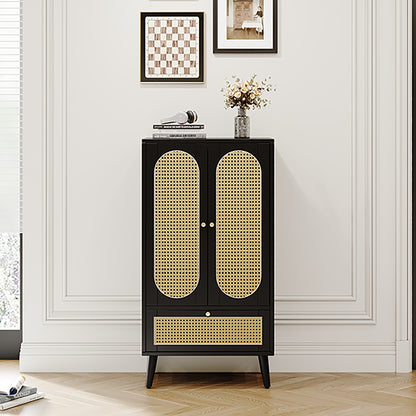 Compact Modern Sideboard Cabinet - Metal Construction with Matte Black Finish, Space-Saving Vertical Storage for Living Room, Dining Room, Home Office - No Assembly Required, Sturdy Legs & Drawer Organizer