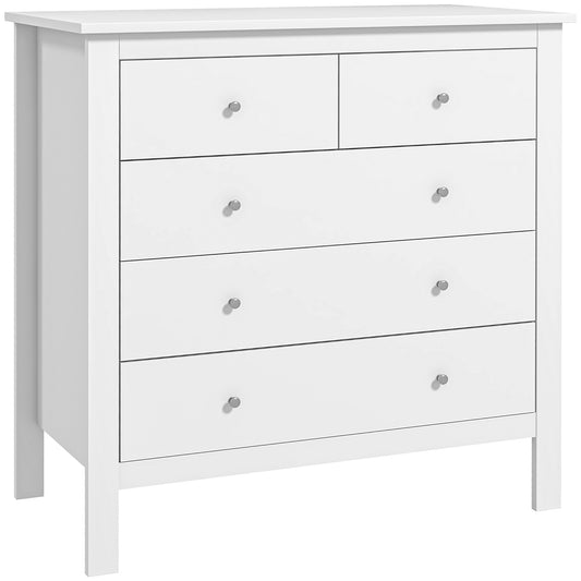 Commode – Ladekast – Dressoir – Opbergkast – Kast – MDF & Spaanplaat – 5 Lades Met Metalen Glijders & Anti-Kantelbeveiliging – Wit 79x39,5x80,5 cm