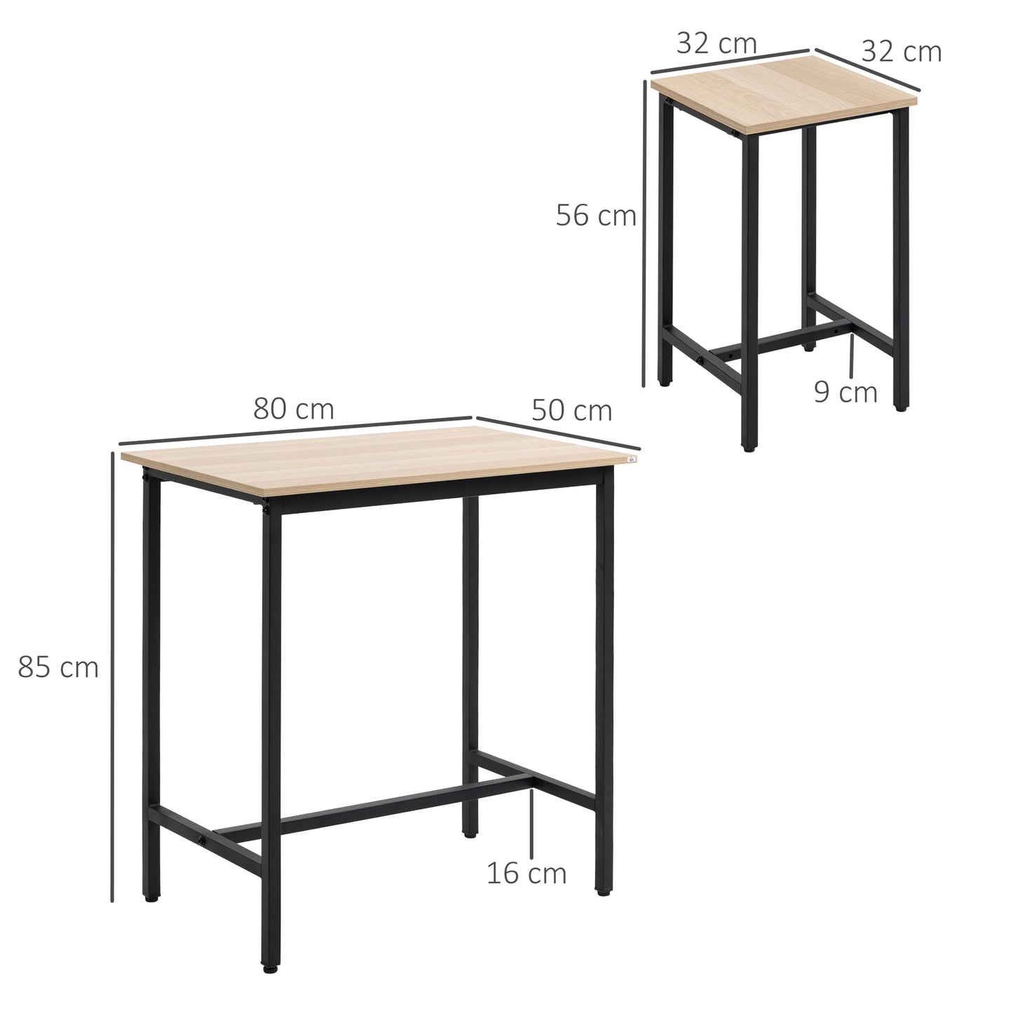 Barset Industrieel – Barkrukken – Bartafel – Bistroset – Barmeubel – Natural Wood Zwart – Compact Formaat – Stevig Metaal & Hout