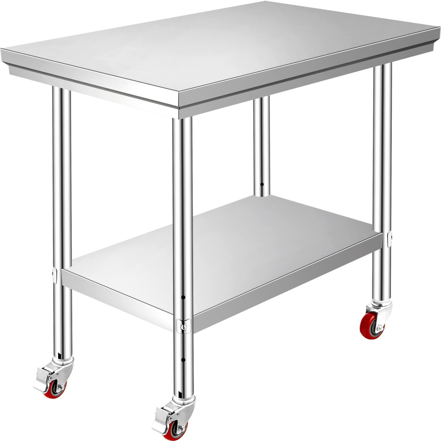 Werktafel – Werkbank – Werkoppervlak – Werkplateau – Roestvrijstaal – Verstelbare Planken – Zwenkwieltjes – 61x76x86 cm