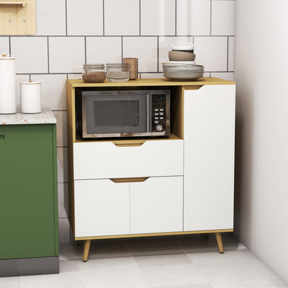 Keukenkastje – Keukenbuffet – Opbergkast – Kast met Lade – Keukenkast met Verstelbare Planken – 90x40x98,5 cm – Wit Met Houtlook – Duurzaam Melamine – Anti-Kantelbeveiliging