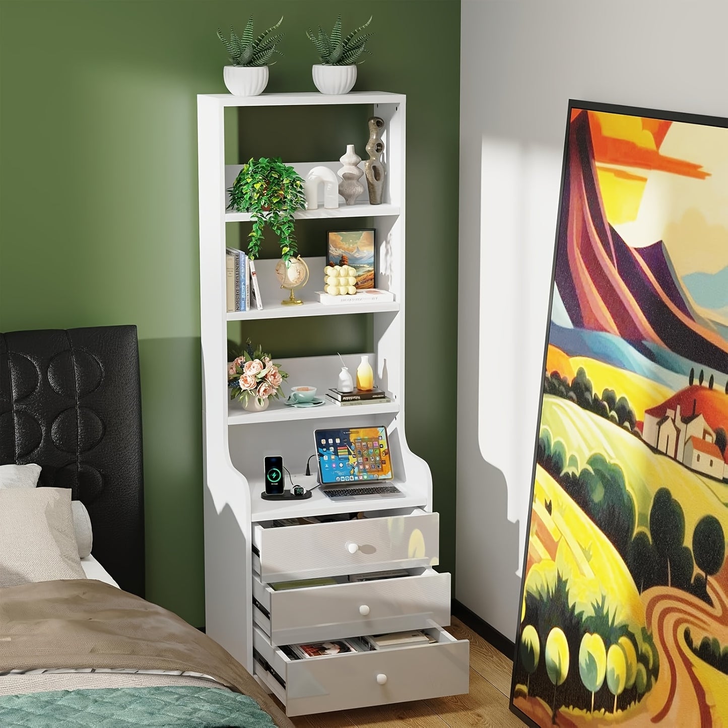 3-Laden Kast Wit – Nachtkastje – Bijzettafel – Opbergkast – Dressoir – Compact Design – 27 Inch Hoog – Modern Gelamineerd Hout
