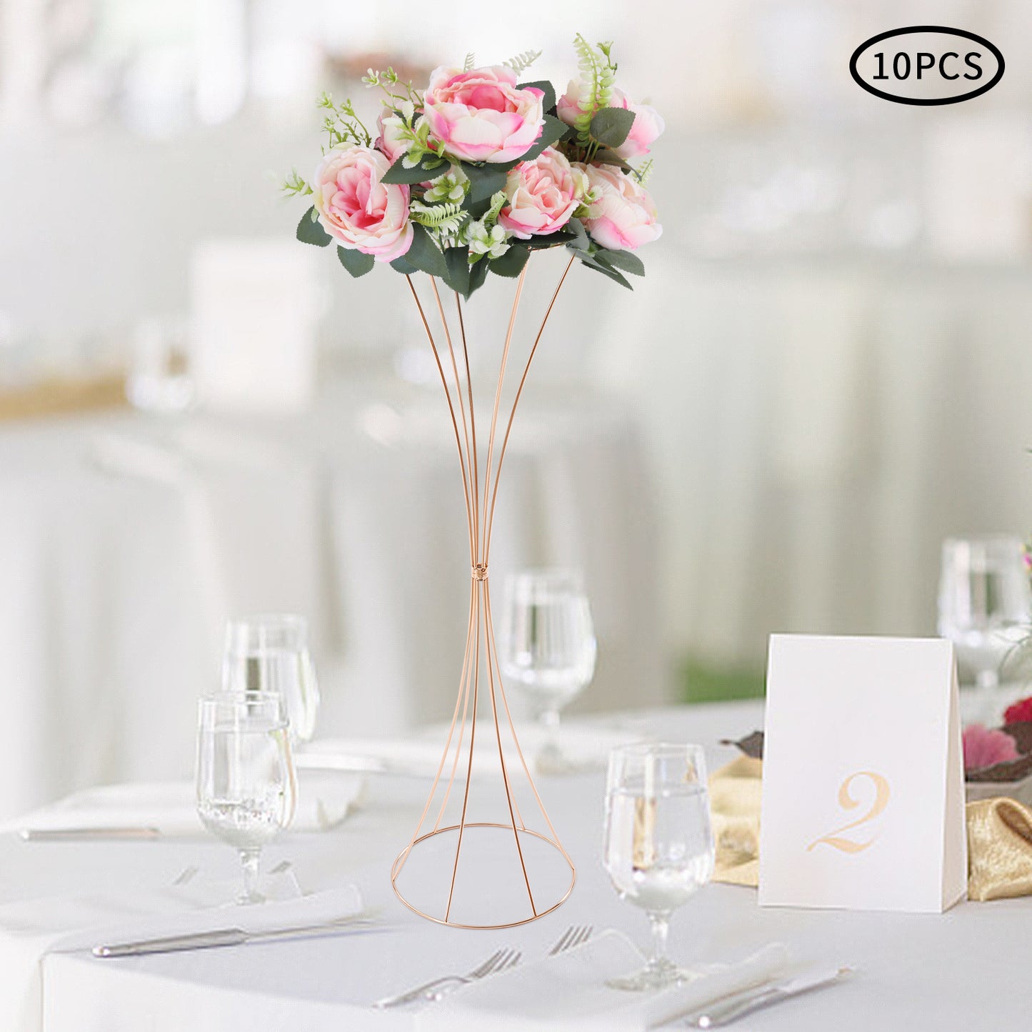 Weddingvaas – Bloemenvaas – Decoratieve Vaas – Tafelvaas – Bruiloftsvazen – 80 cm Hoog – Gouden Metalen Trompetvaas van IJzer