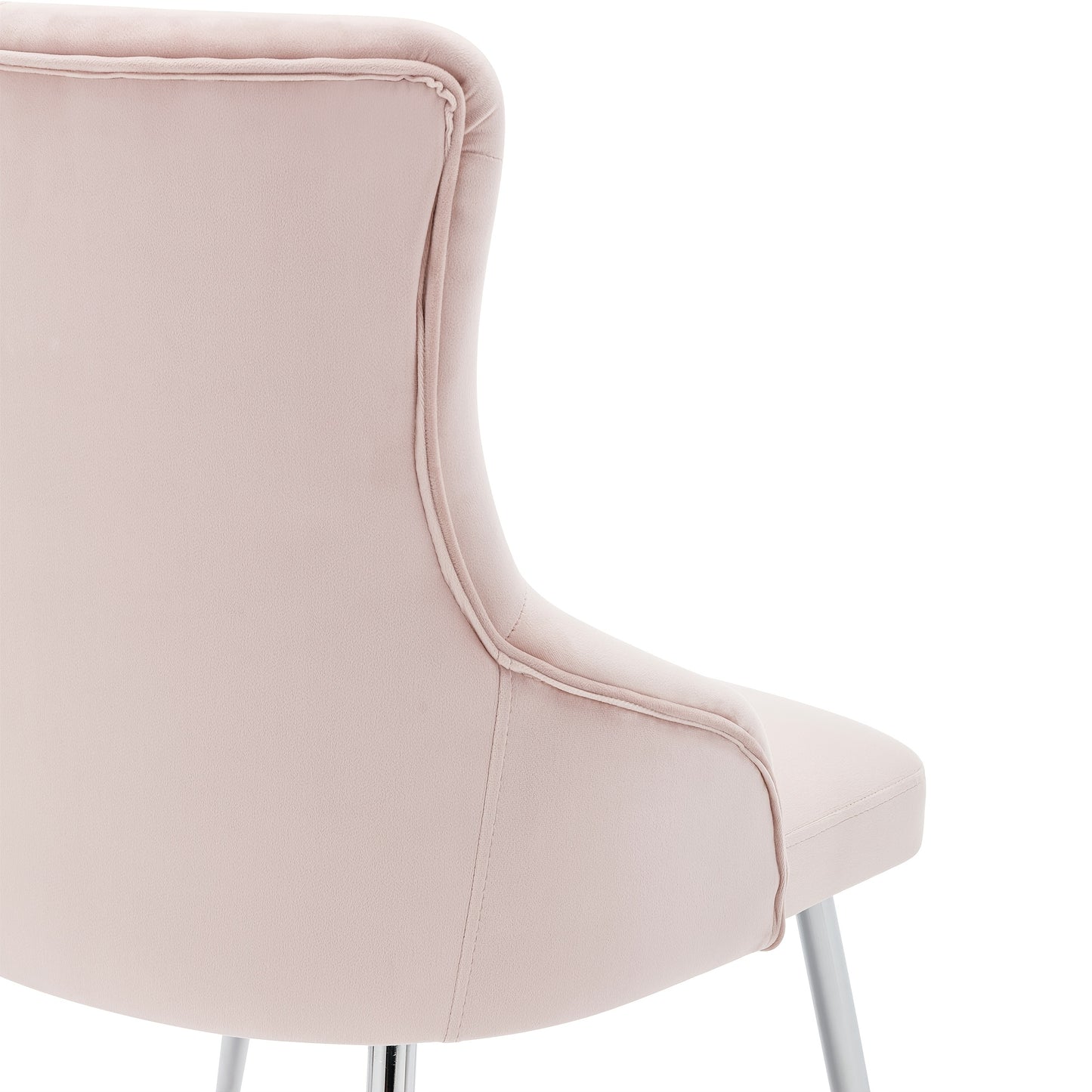 Set of 2 Modern Pink Upholstered Armchairs with Lumbar Cushion - Soft Pastel Pink Button-Tufted Backrest, Sturdy Metal Legs & White Frame, Easy-Clean Fabric for Dining Room, Living Room, - Space-Saving Lounge Chairs (No Wood