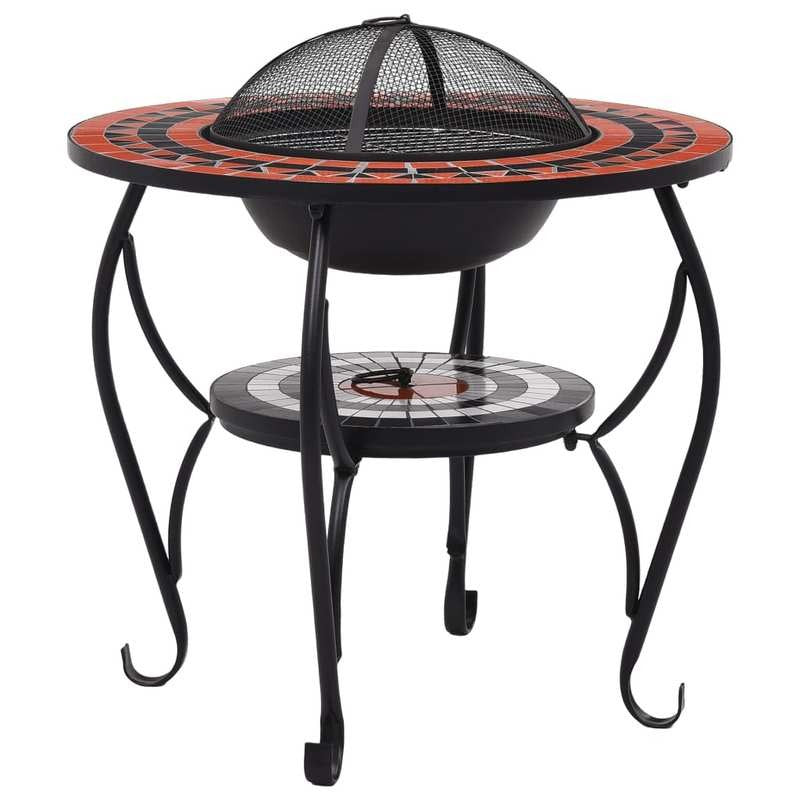 68cm Metal Indoor Fireplace Heater & Mosaic Hearth Table - Freestanding Classic Terracotta/White/Black/Gray/Orange Fire Pit with Storage Shelf, Four-Legged Design for Living Room, No Ignition System (Compatible with Inserts)