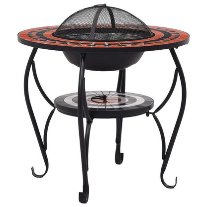 68cm Metal Indoor Fireplace Heater & Mosaic Hearth Table - Freestanding Classic Terracotta/White/Black/Gray/Orange Fire Pit with Storage Shelf, Four-Legged Design for Living Room, No Ignition System (Compatible with Inserts)