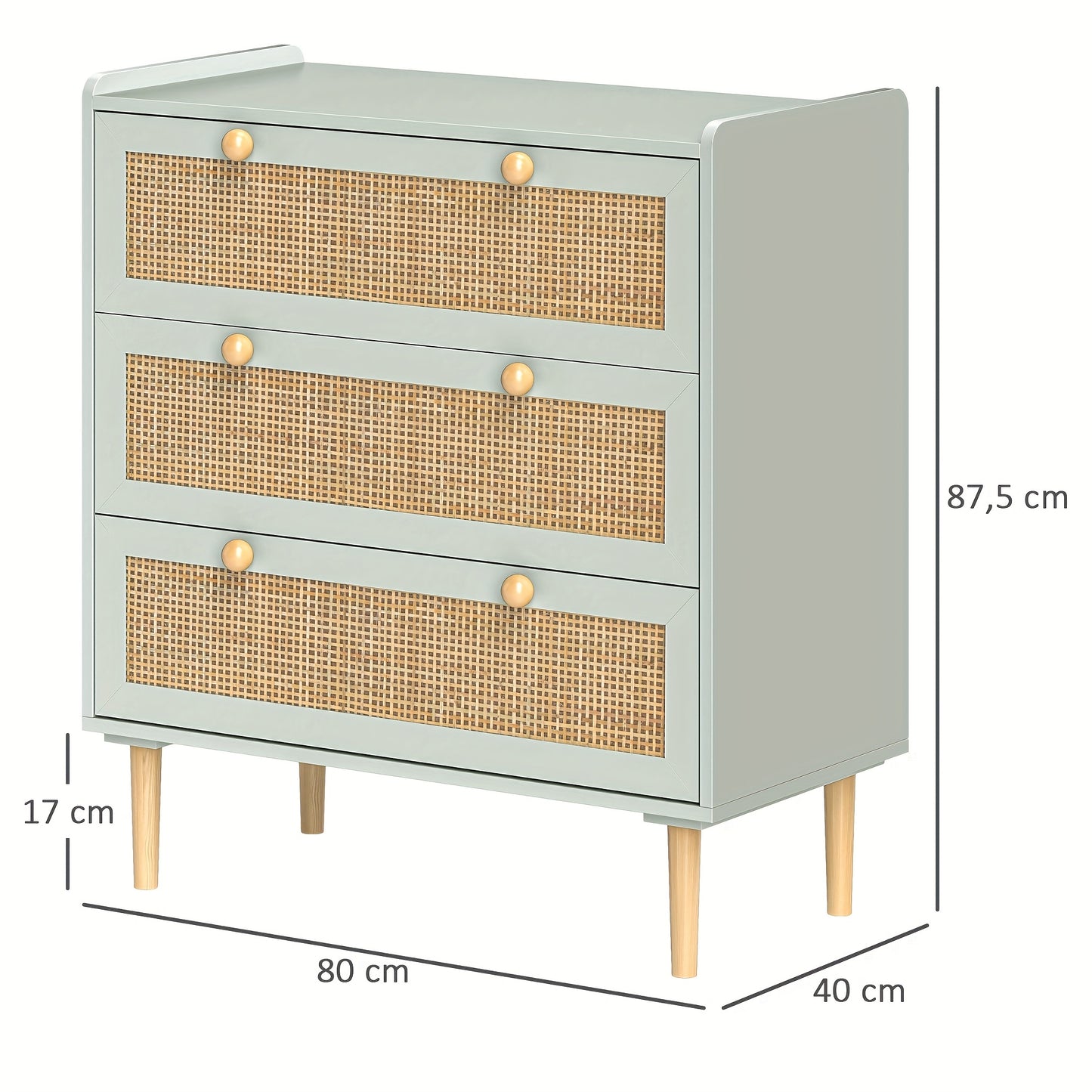 Kast Met Laden – Ladekast – Commode – Sideboard – Opbergmeubel – Rattan Effect – Lichtblauw – 3 Laden – Modern Design
