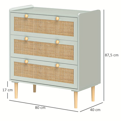 Kast Met Laden – Ladekast – Commode – Sideboard – Opbergmeubel – Rattan Effect – Lichtblauw – 3 Laden – Modern Design