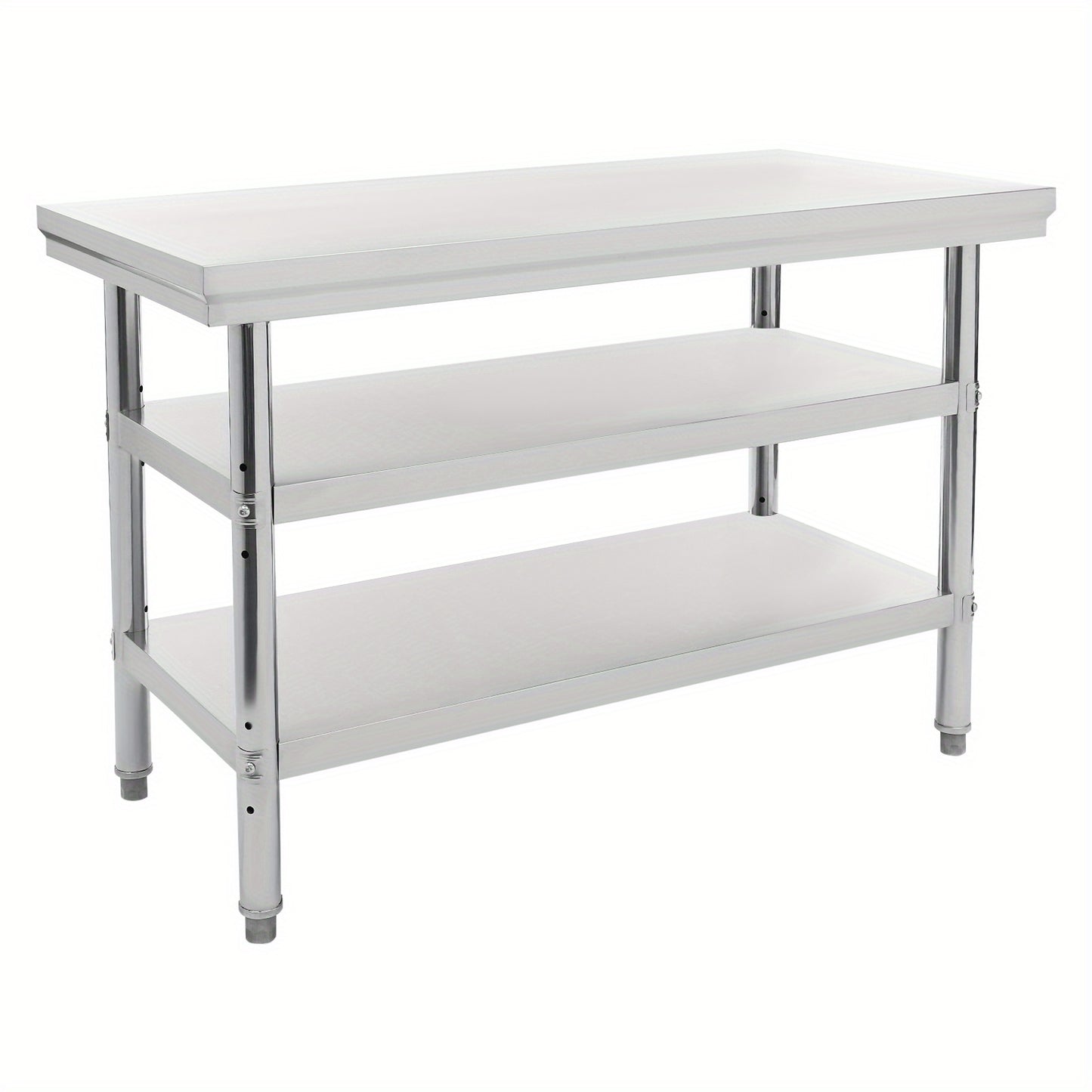 Werktafel – Werkbank – Keukentafel – RVS Tafel – Opbergtafel – Roestvrijstaal 201 – 99,79 kg Belastbaar – 3 Verstelbare Legplanken – Verstelbare Voeten – 119x60 cm