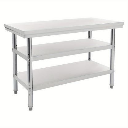 Werktafel – Werkbank – Keukentafel – RVS Tafel – Opbergtafel – Roestvrijstaal 201 – 99,79 kg Belastbaar – 3 Verstelbare Legplanken – Verstelbare Voeten – 119x60 cm