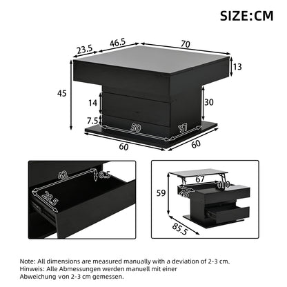 Geometric Coffee Table, 360° Rotating Top, Lift-Up Coffee Table with 1 Drawer, High-Gloss Living Room Table with Hidden Storage, Sofa Table, Side Table, Black